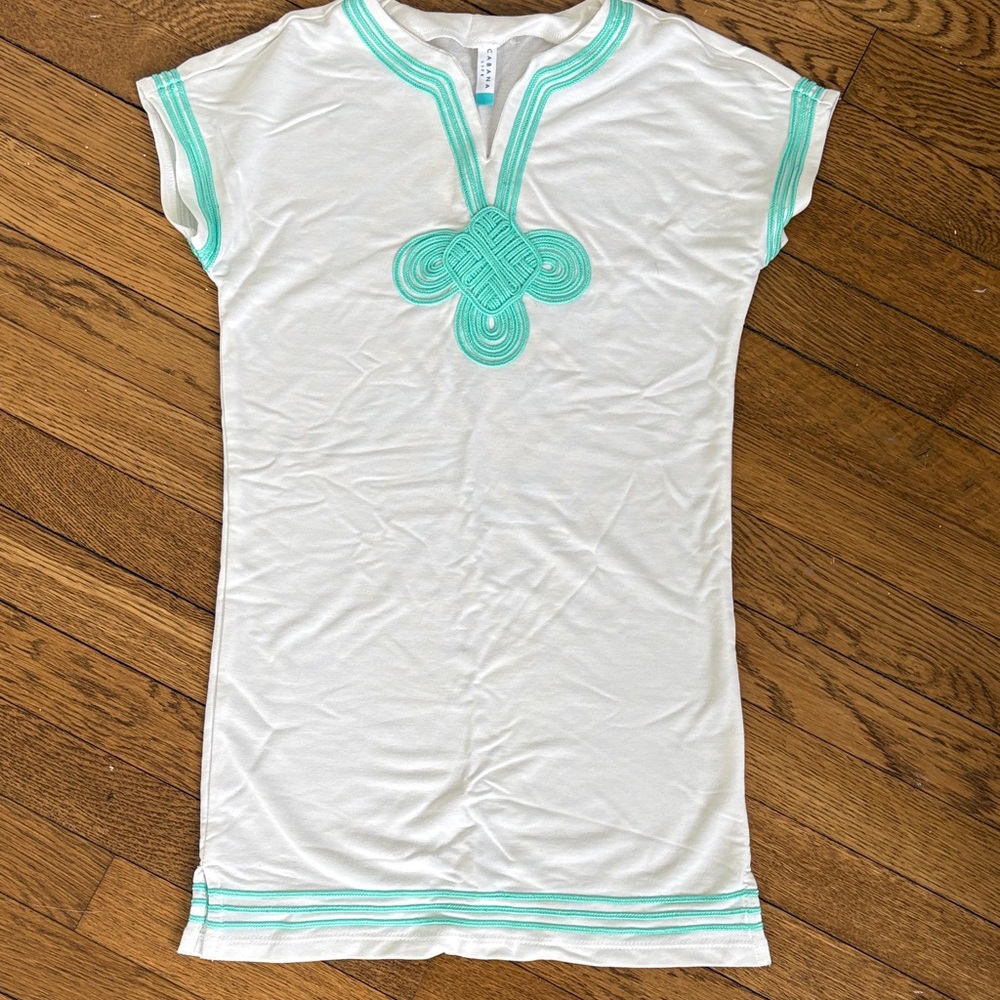 Cabana Life White and Teal Short dress / cover up